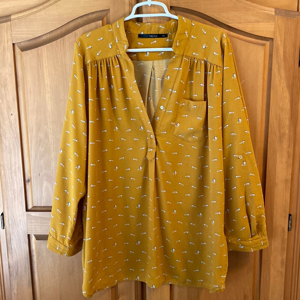 Mustard Raccoon Popover Blouse